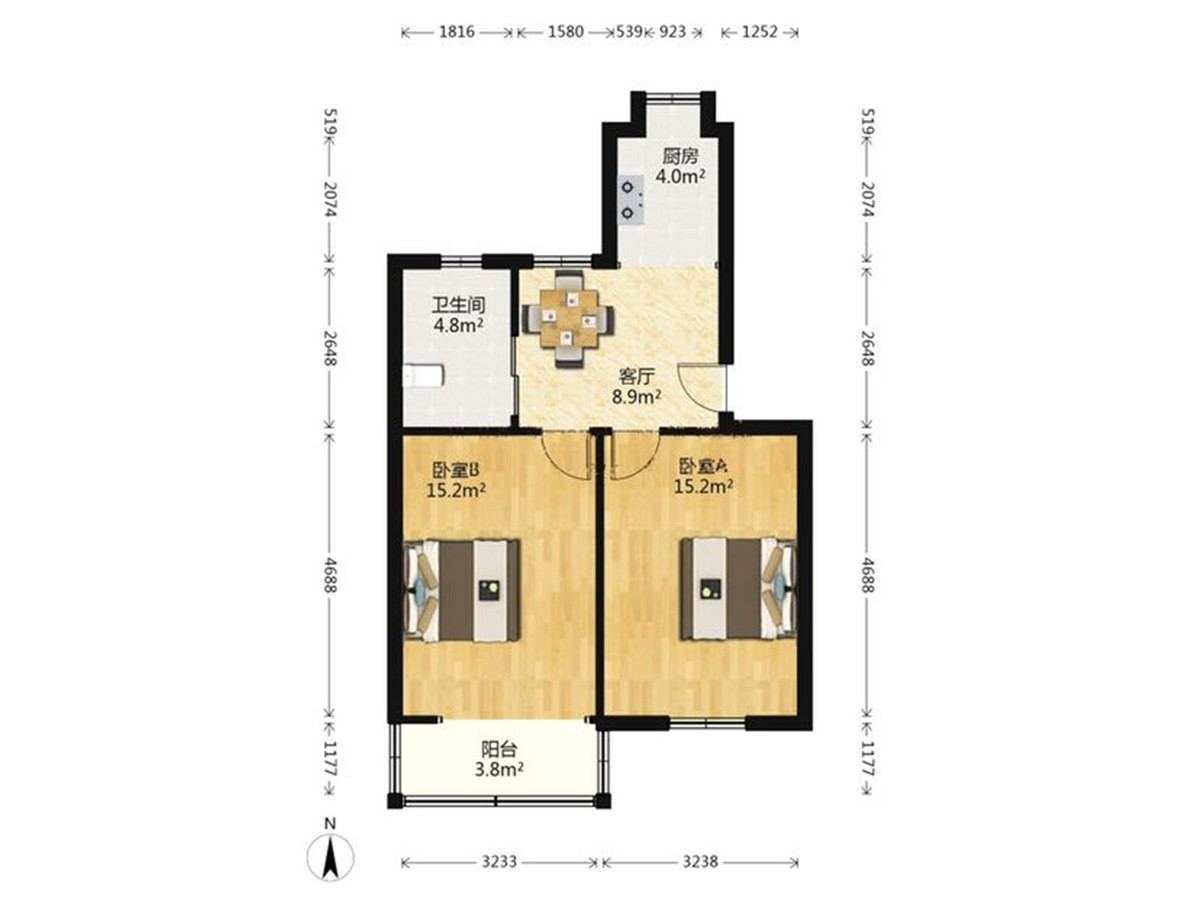 新建路新村（新建花苑） 2室1厅1卫 64.00m&sup2;