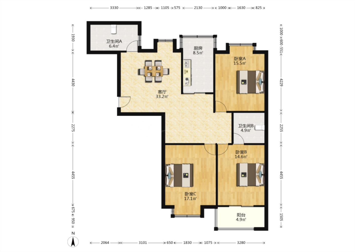天一裕景苑 2室1厅1卫 87.00m&sup2;