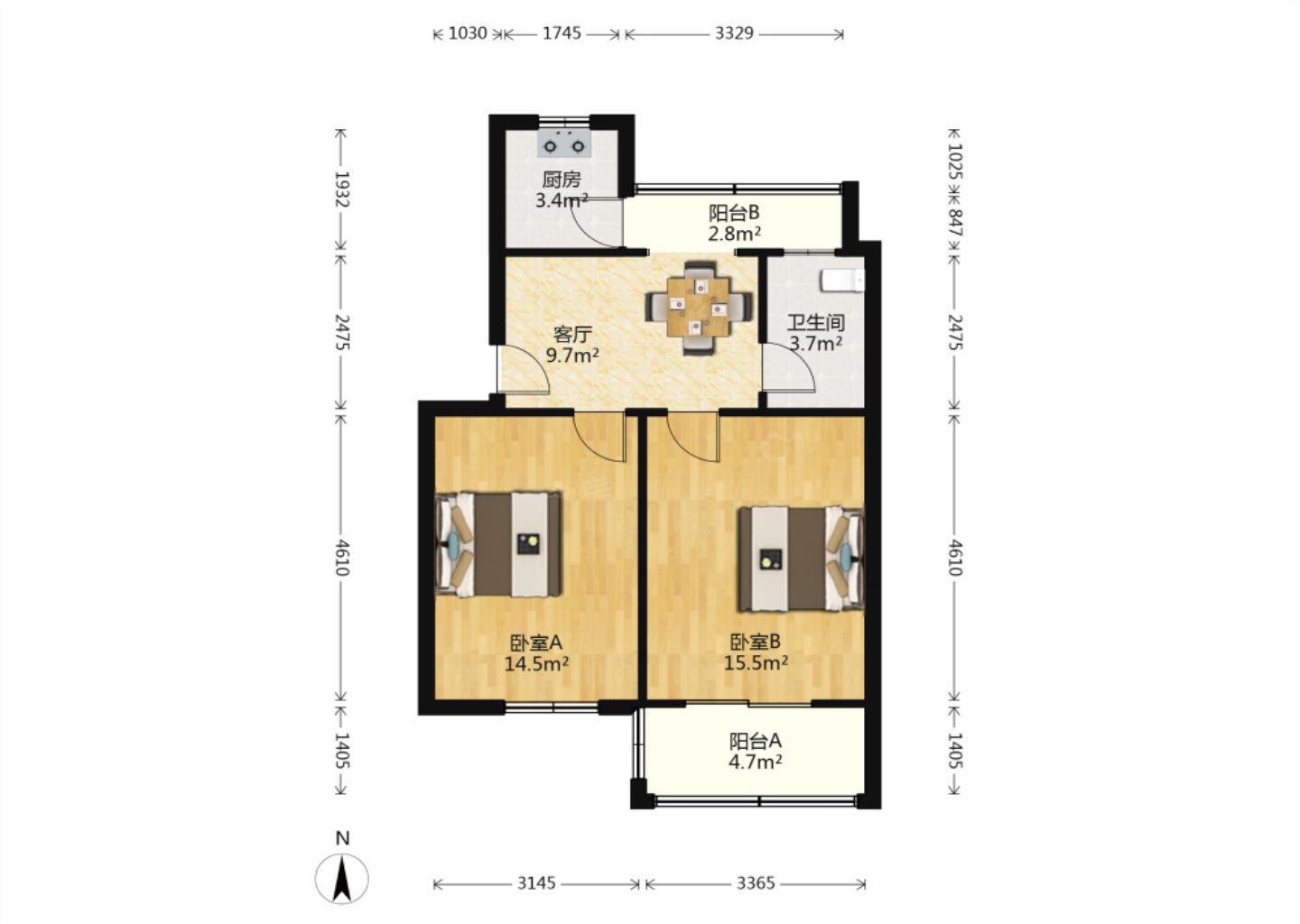 城南二村 2室1厅1卫 60m&sup2;