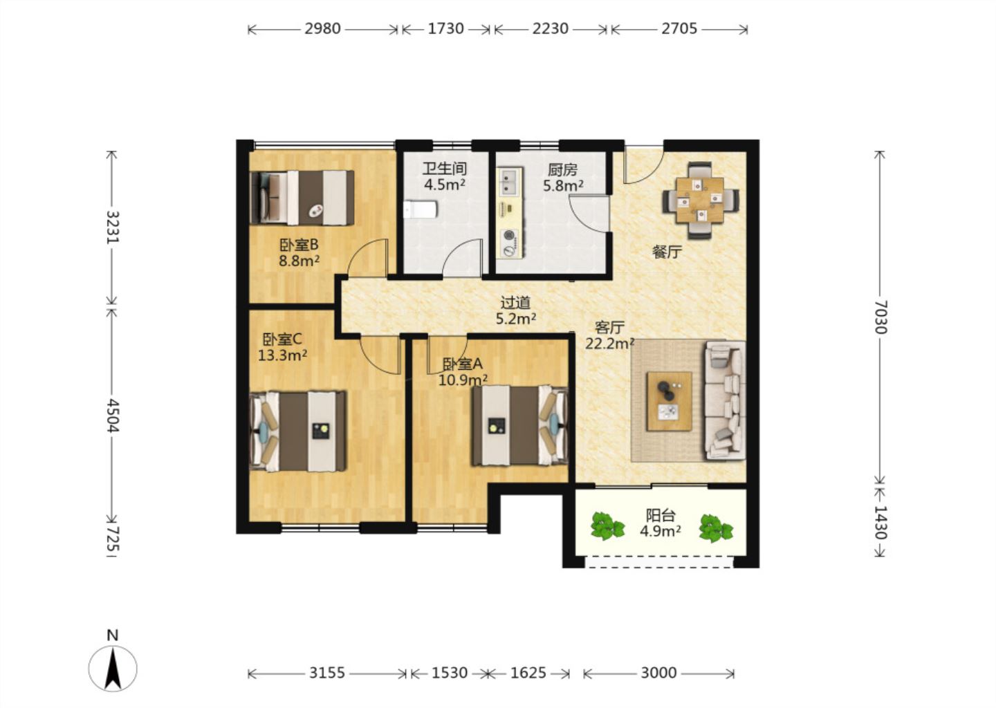 景瑞御府 3室2厅1卫 95m&sup2;