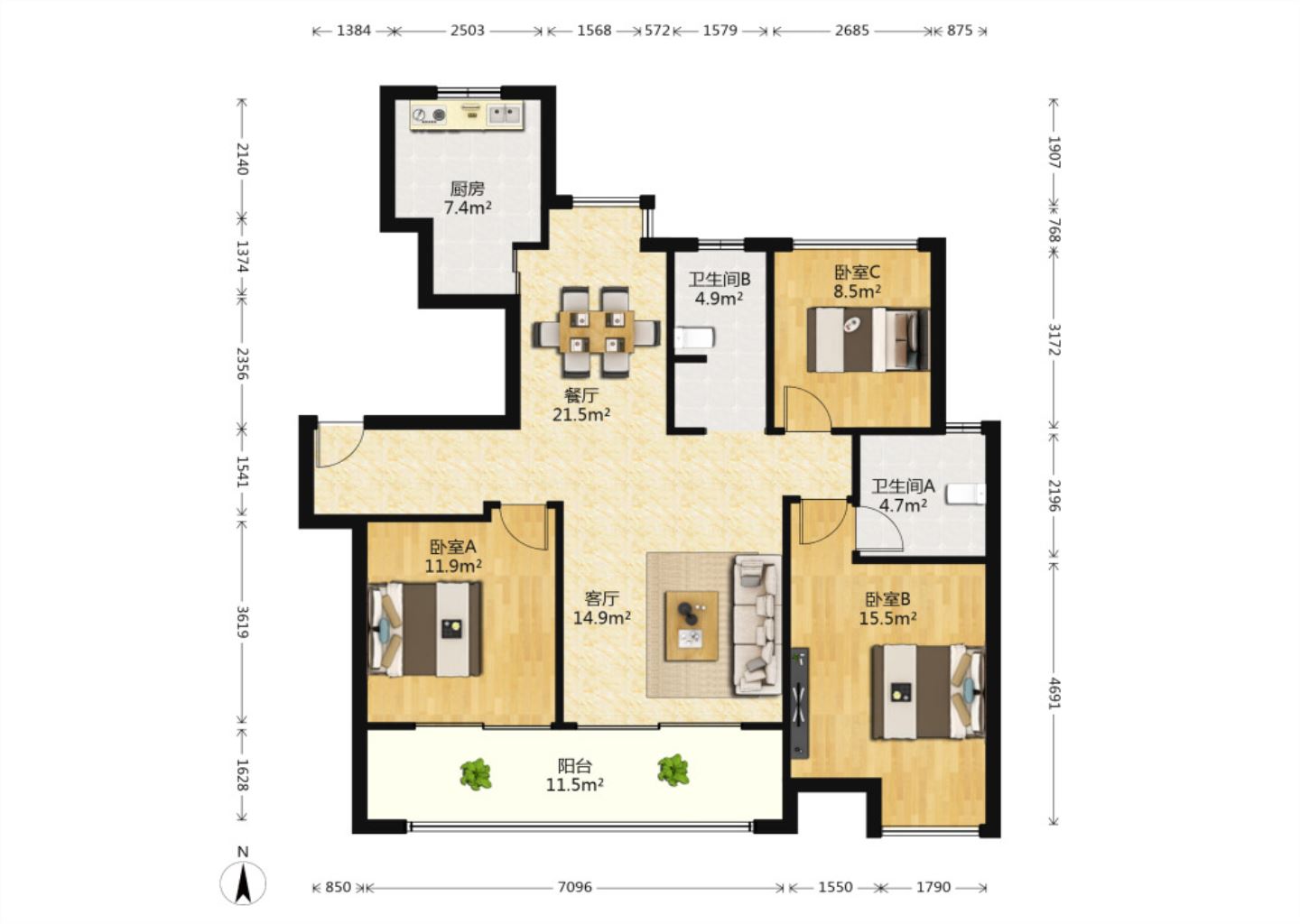 远创樾府 3室2厅2卫 117m&sup2;