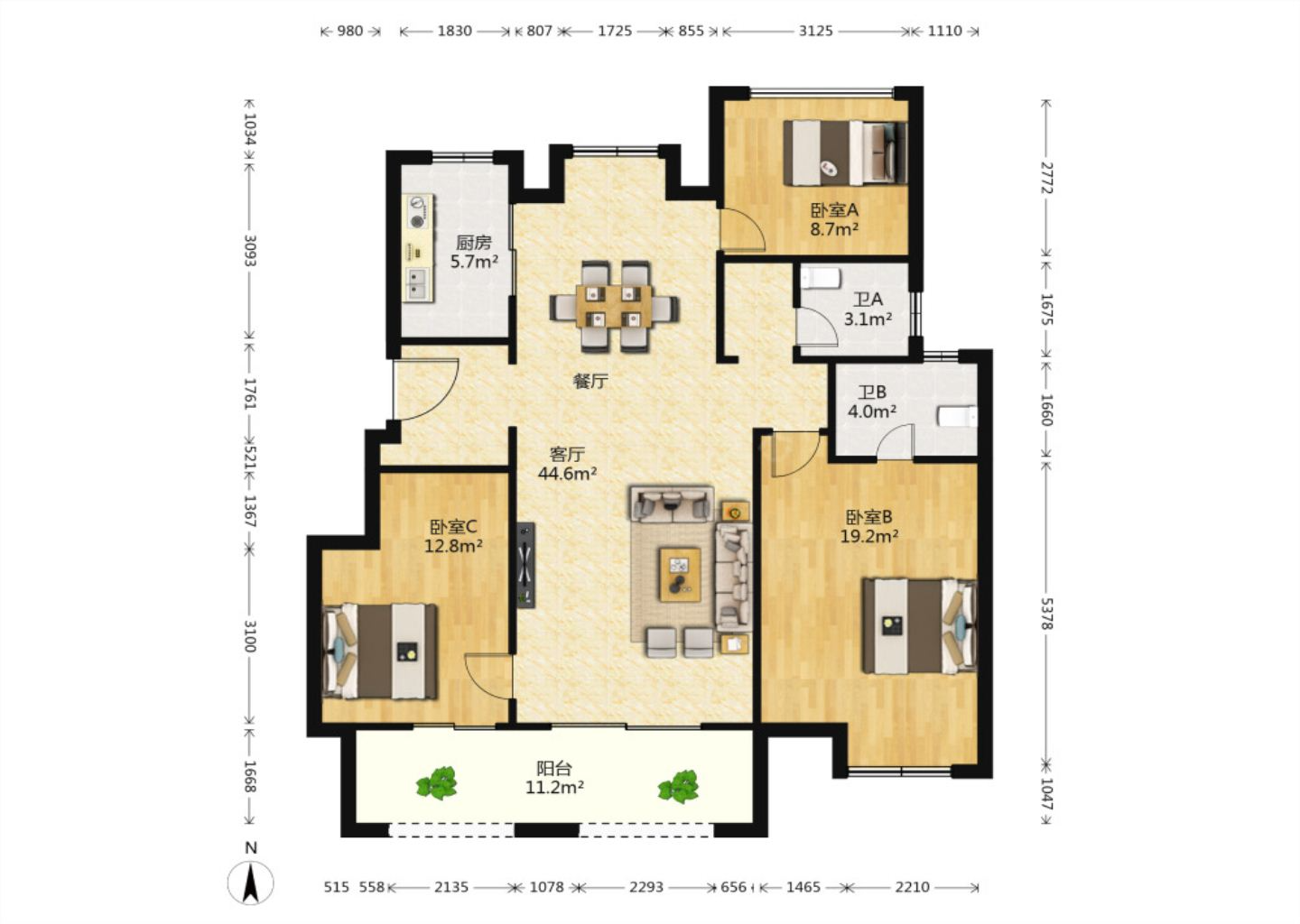 海上传奇 3室2厅2卫 124m&sup2;