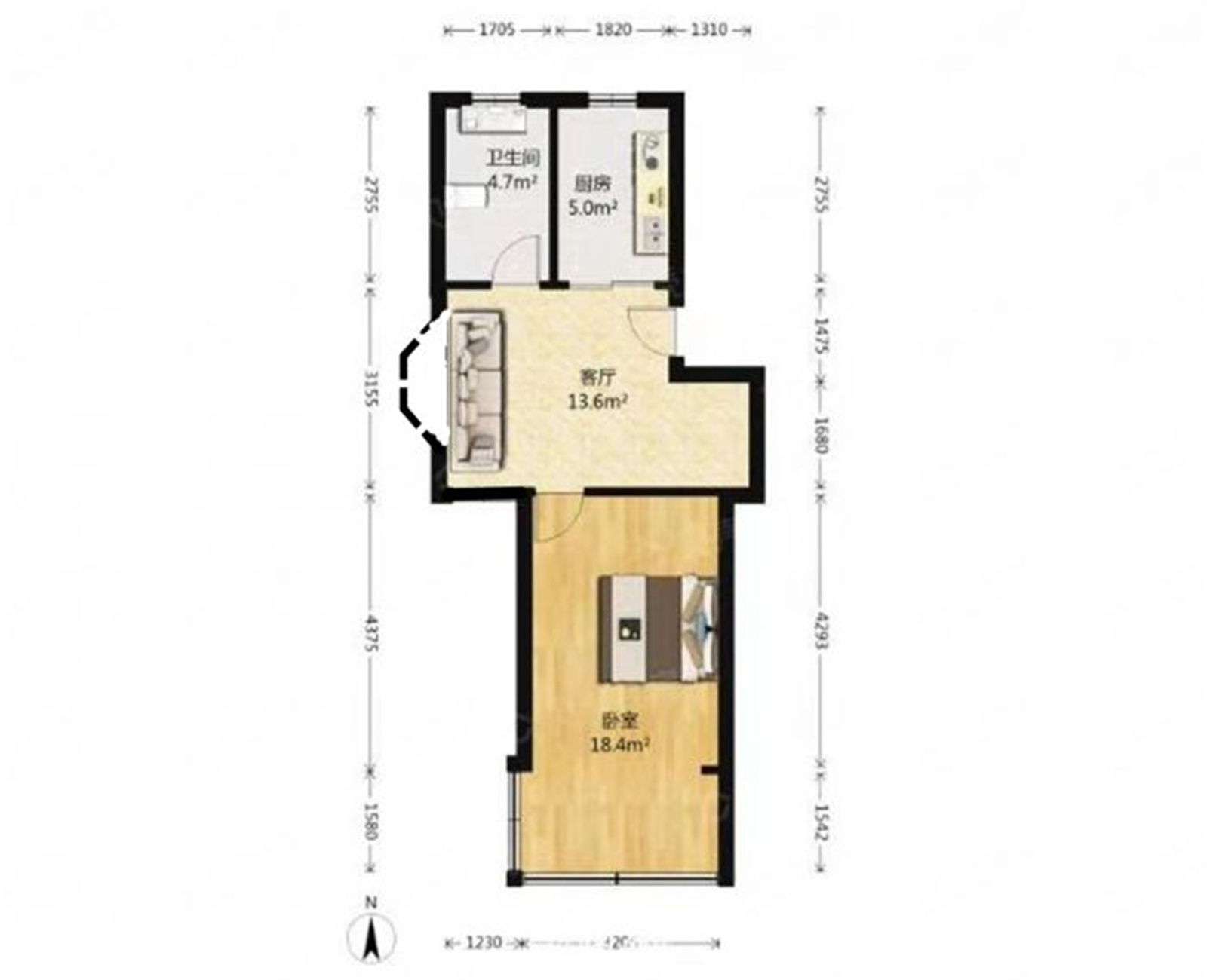 新开苑 1室1厅1卫 51.5m&sup2;