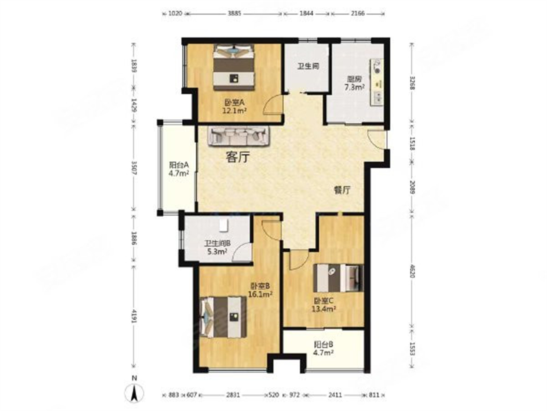 万濠星城 3室1厅2卫 120m&sup2;