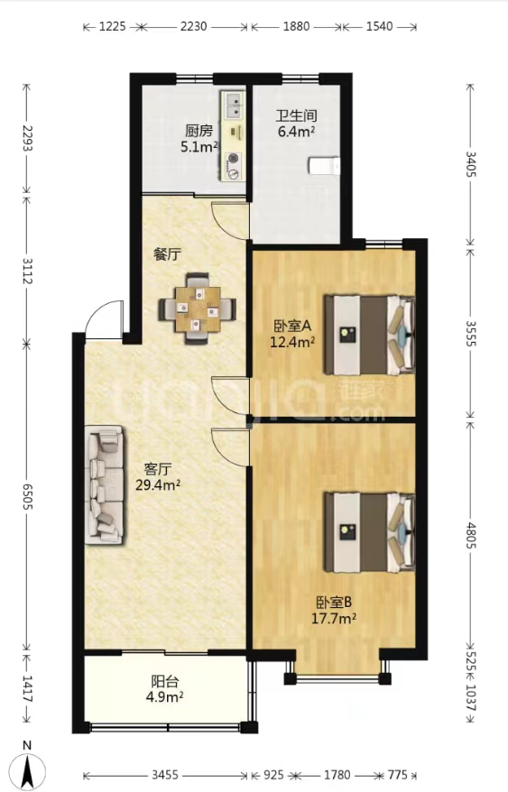 泰山公寓 2室1厅1卫 87m&sup2;