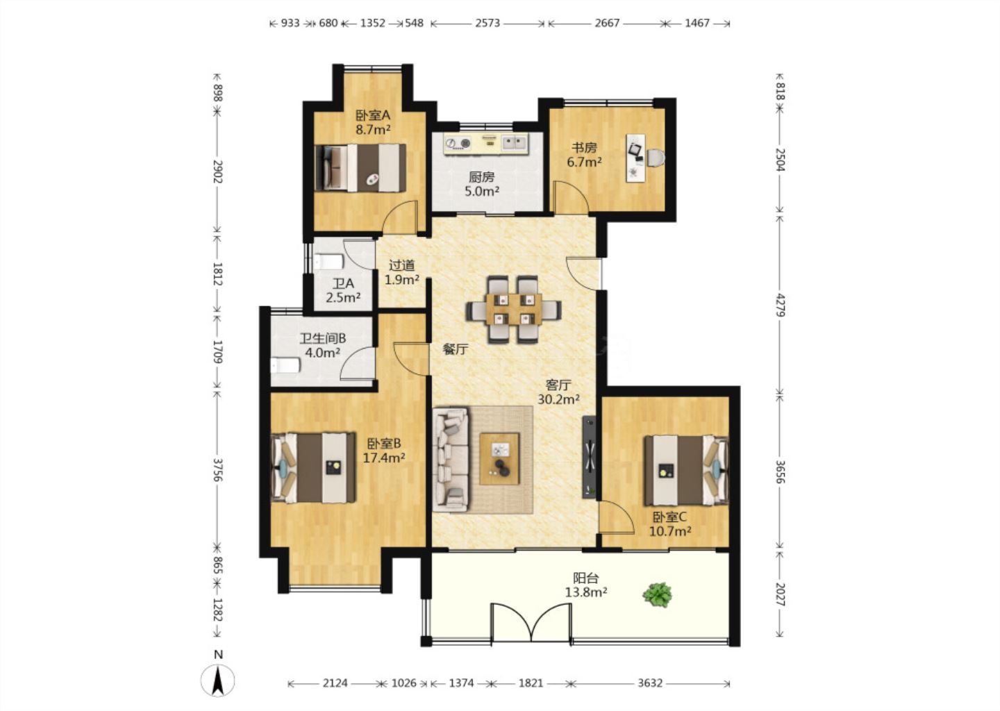 红星天铂 4室2厅2卫 117m&sup2;