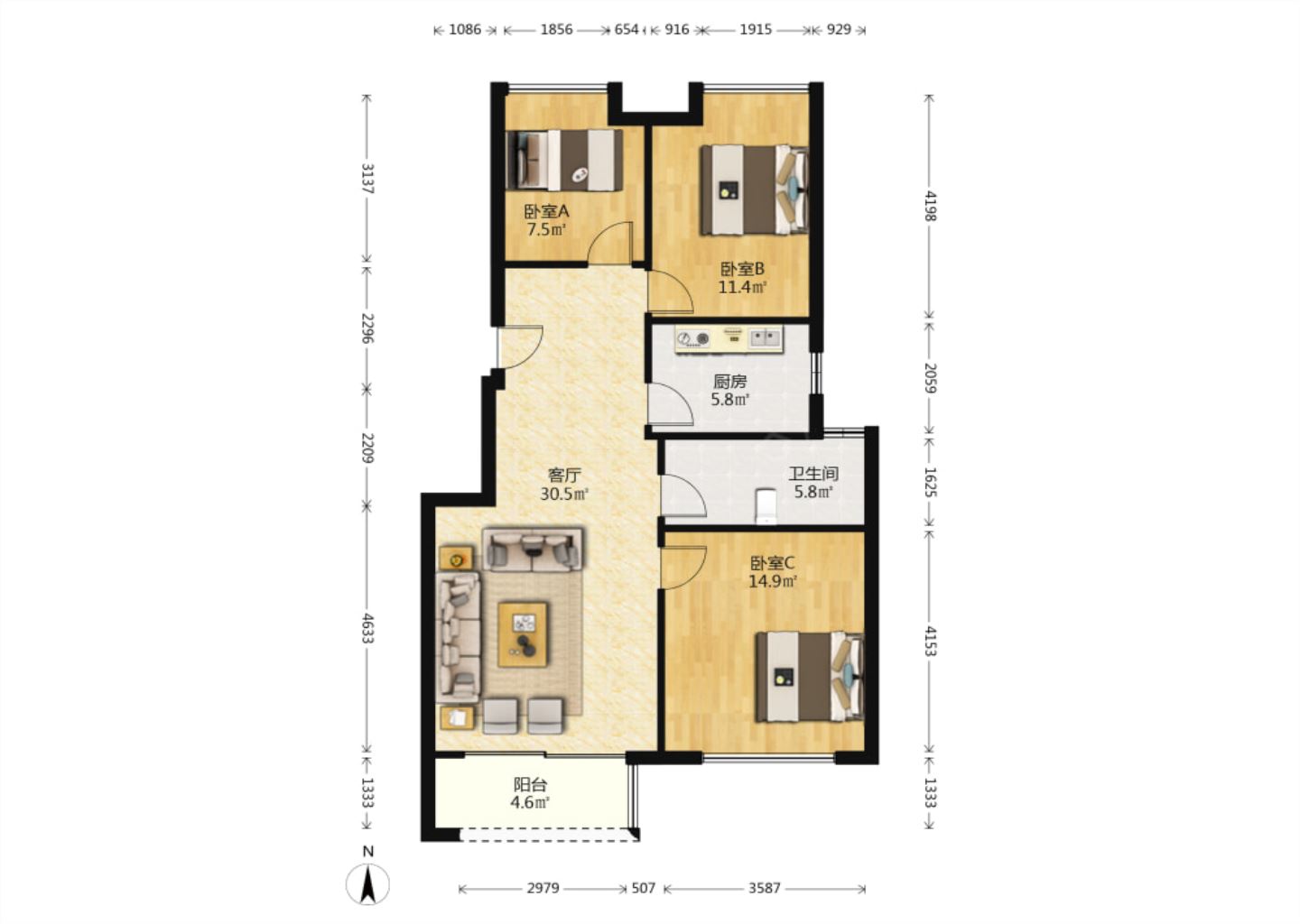 滨江丽都桥语 3室2厅2卫 103m&sup2;