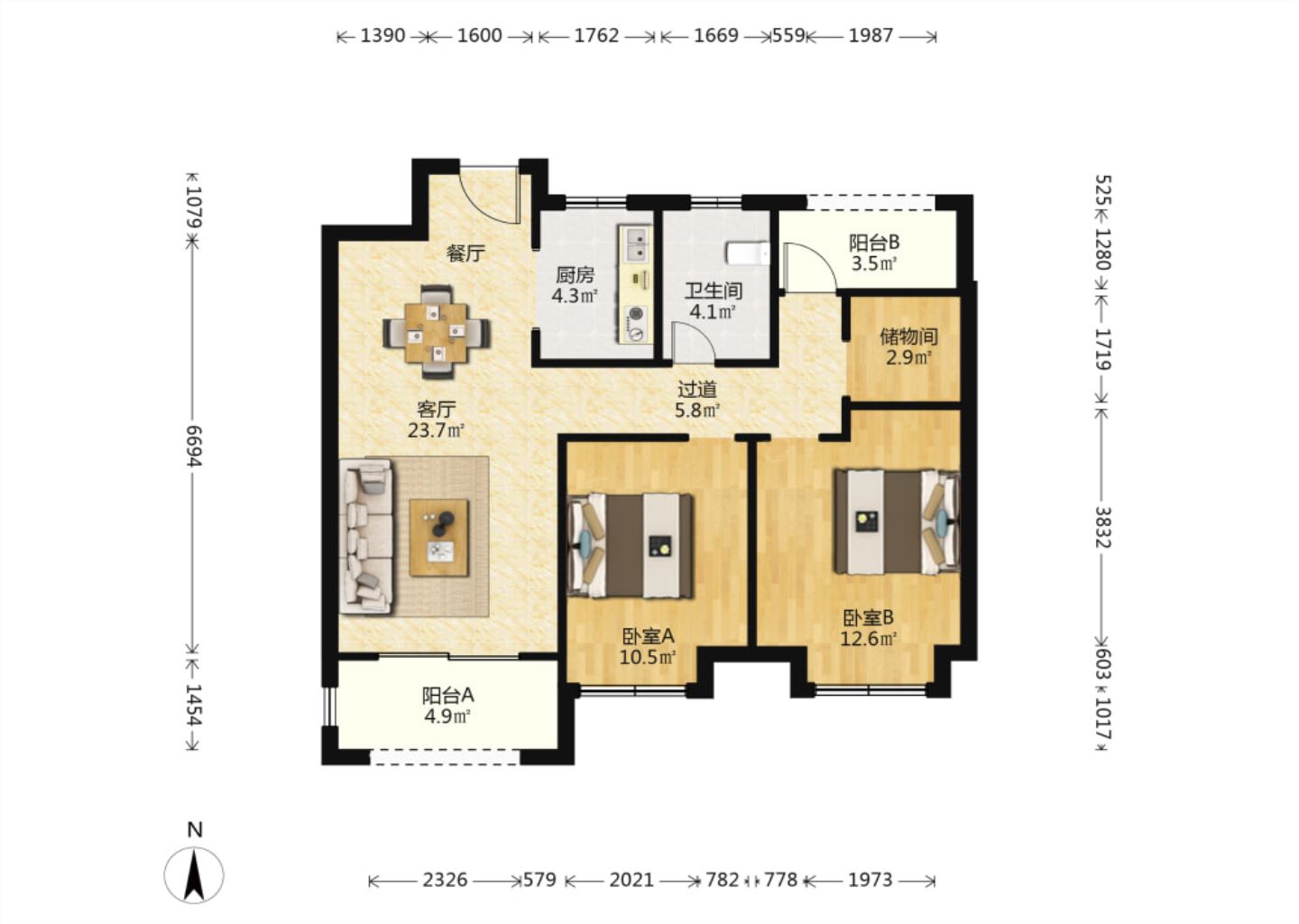 新城香溢紫郡 3室2厅1卫 97m&sup2;