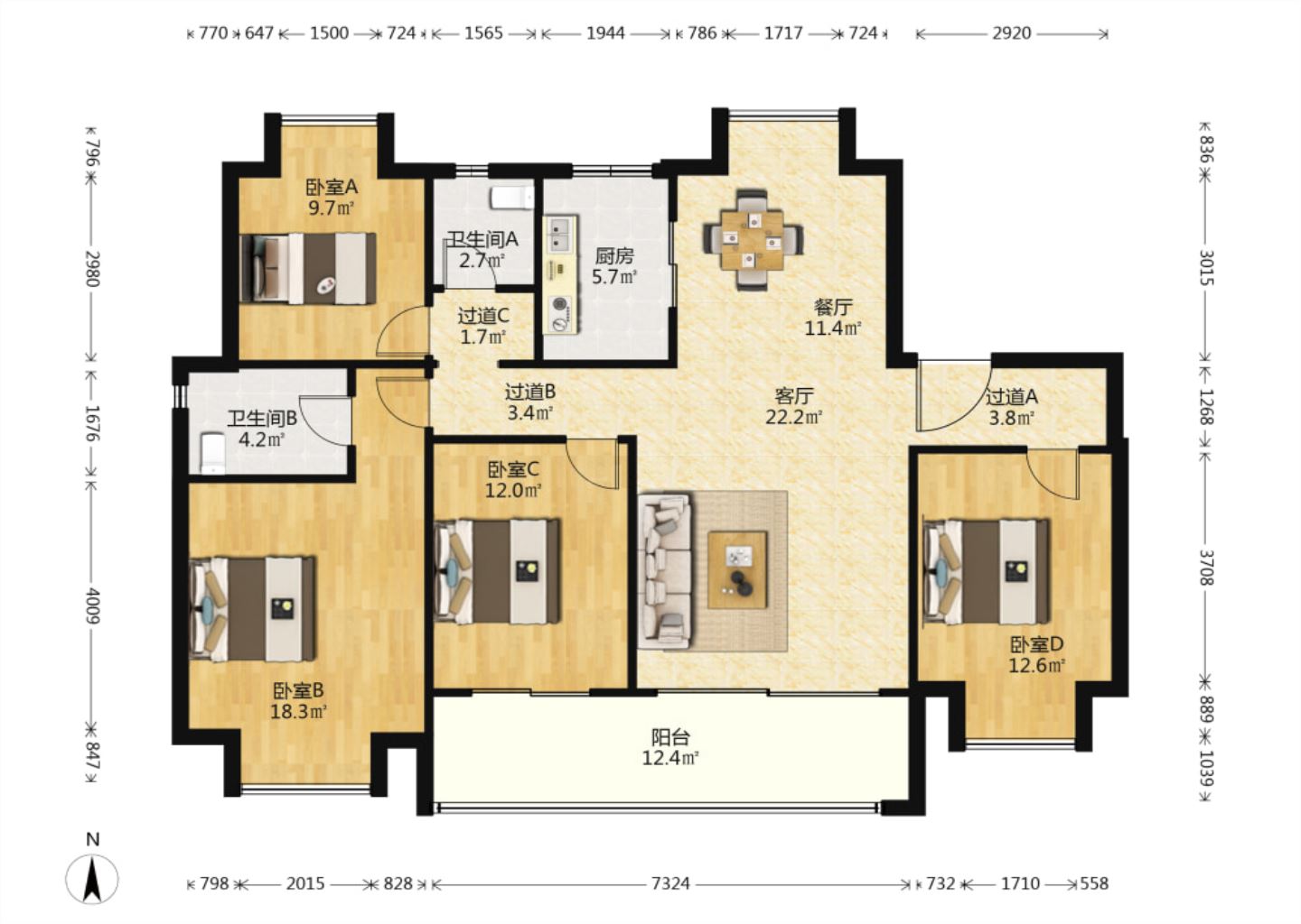 珑府 4室2厅2卫 143.8m&sup2;