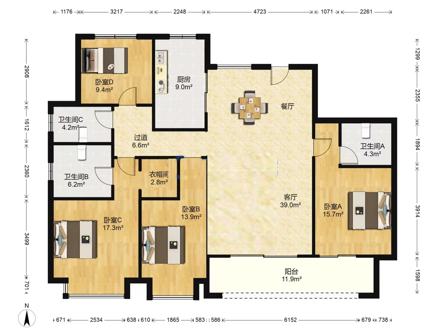 中海上东区 4室2厅2卫 170m&sup2;