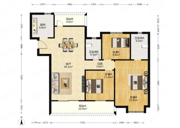 中海碧林湾 3室2厅2卫 141.26m&sup2;