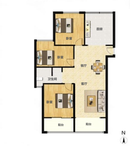 万濠星城 3室2厅1卫 115m&sup2;