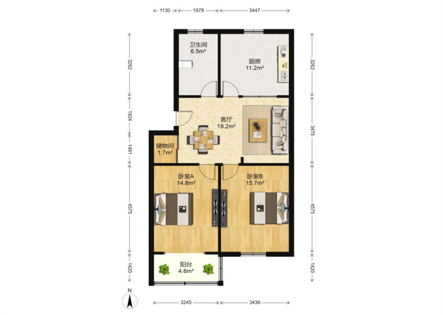 新华佳园 2室1厅1卫 86m&sup2;