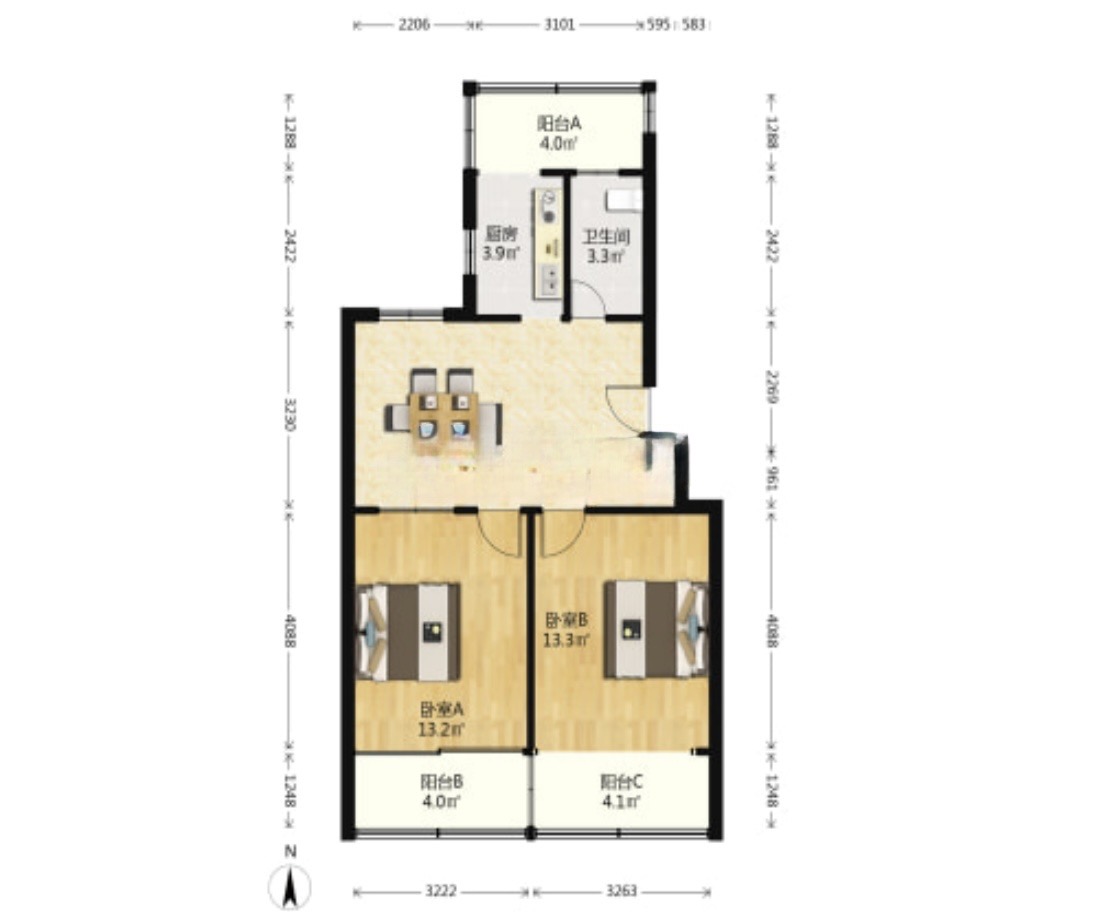 任港路31号 2室1厅1卫 73m&sup2;
