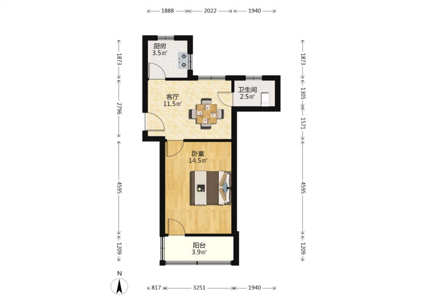 板桥东村 1室1厅1卫 44.4m&sup2;