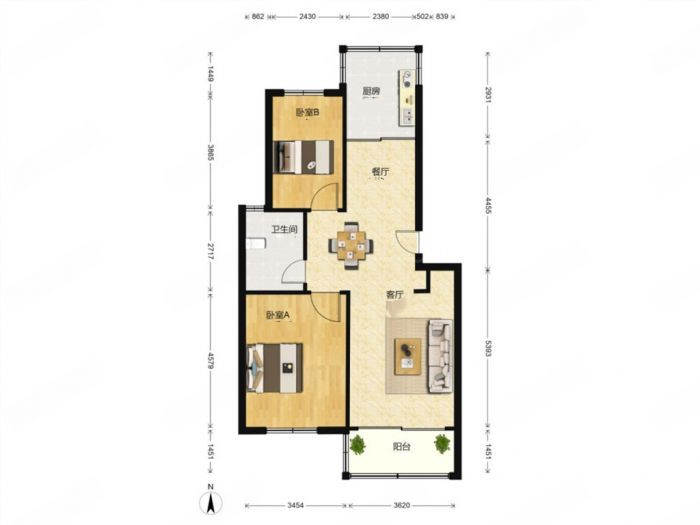 东城花园 2室2厅1卫 88m&sup2;