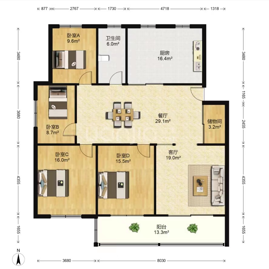华山花苑四期 3室2厅1卫 152m&sup2;