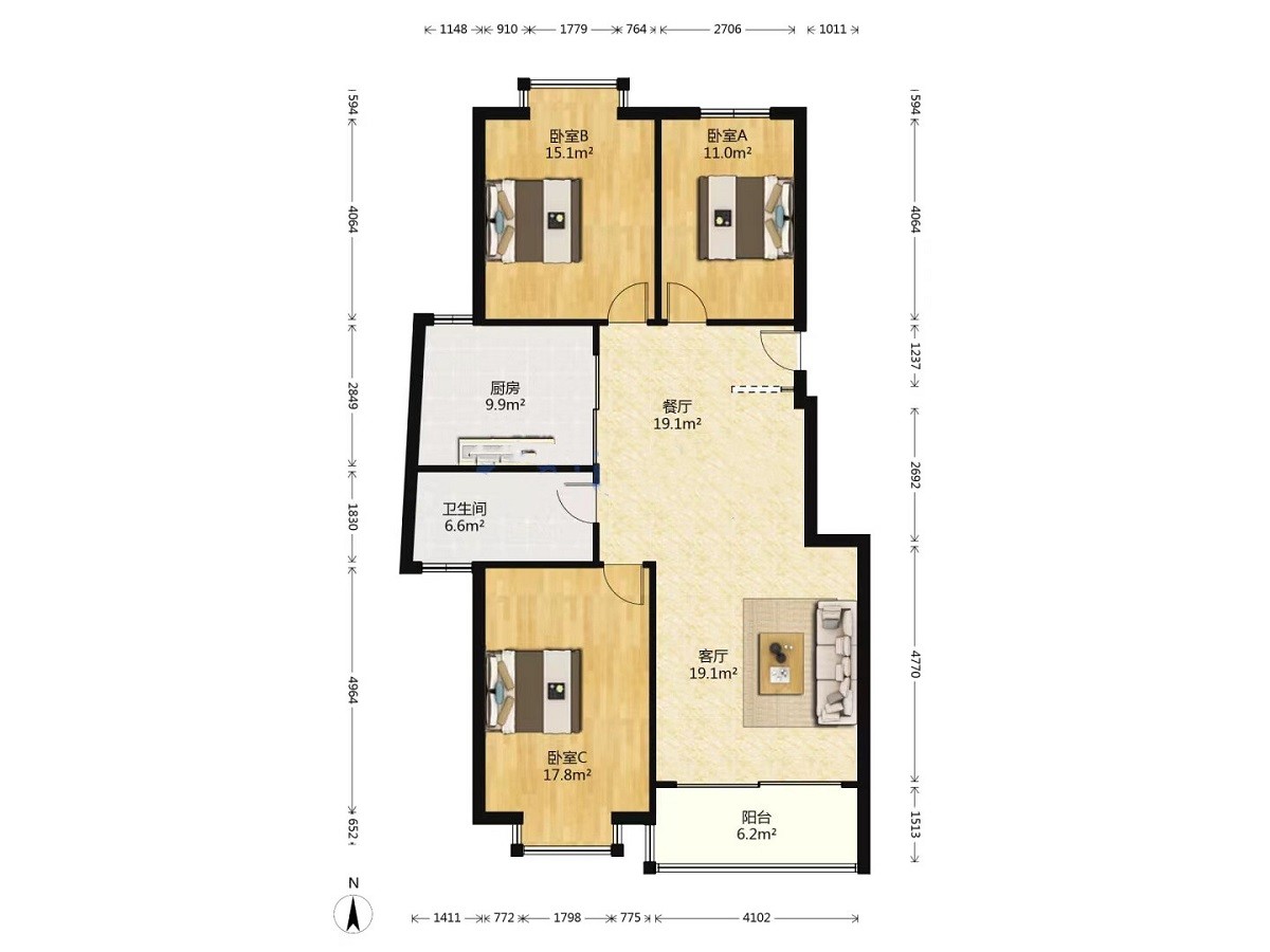 都市华城 3室2厅2卫 126m&sup2;