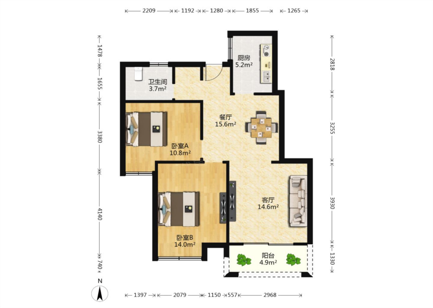 尚海城 2室1厅1卫 98.00m&sup2;