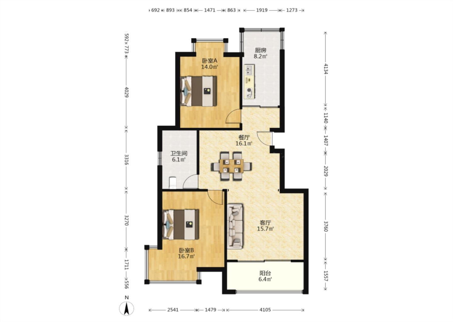 濠滨花园 2室2厅1卫 98.00m&sup2;