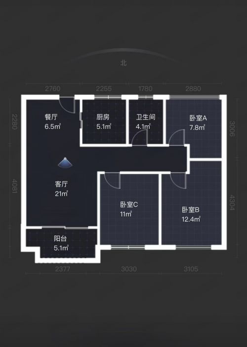 云樾东方 3室2厅1卫 95m&sup2;