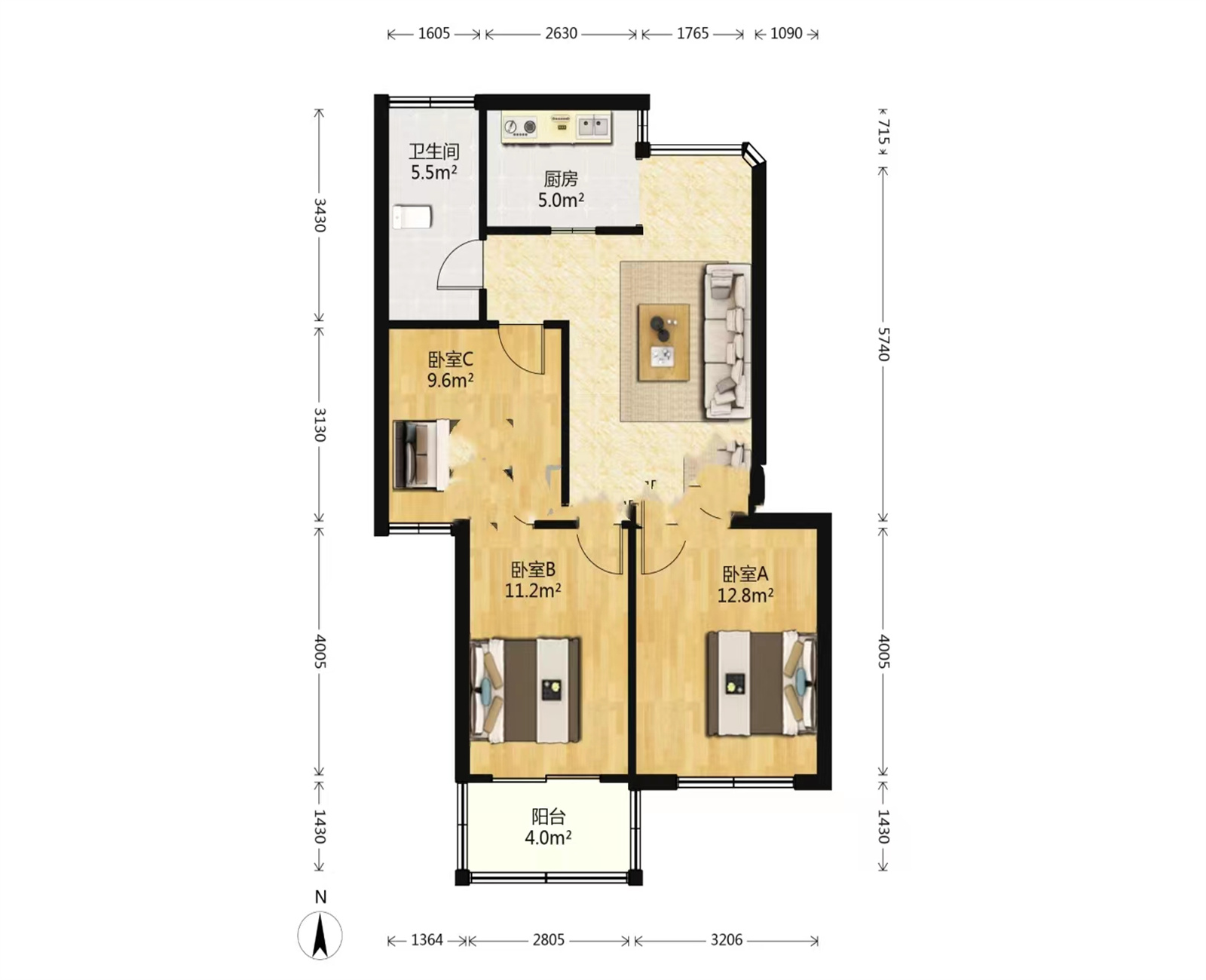 文峰新村 3室1厅1卫 84m&sup2;