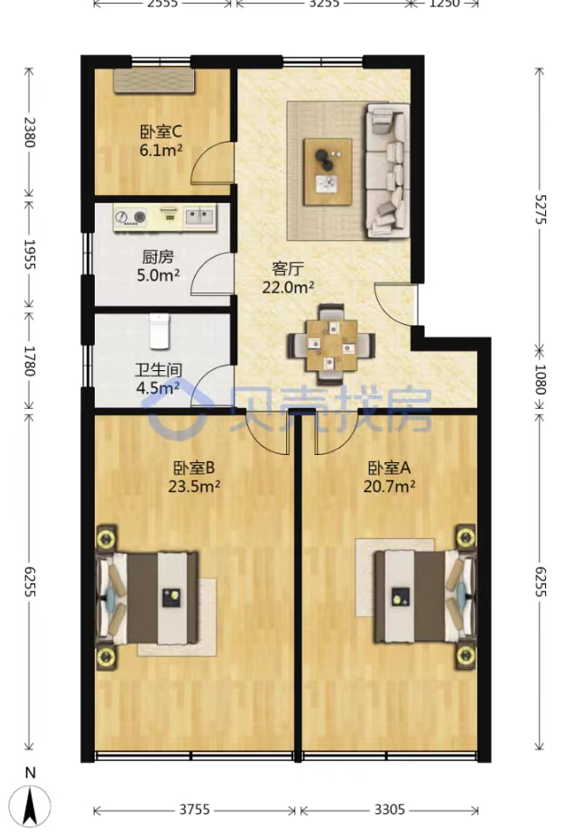 城东小区 3室2厅1卫 102m&sup2;
