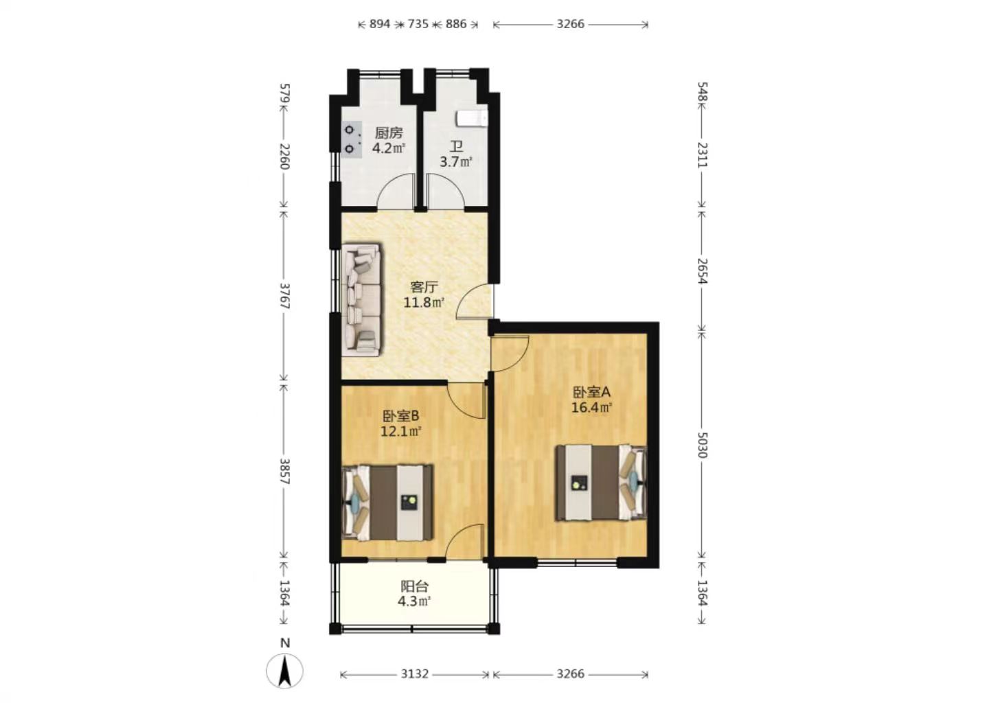 城港新村 2室1厅1卫 65m²