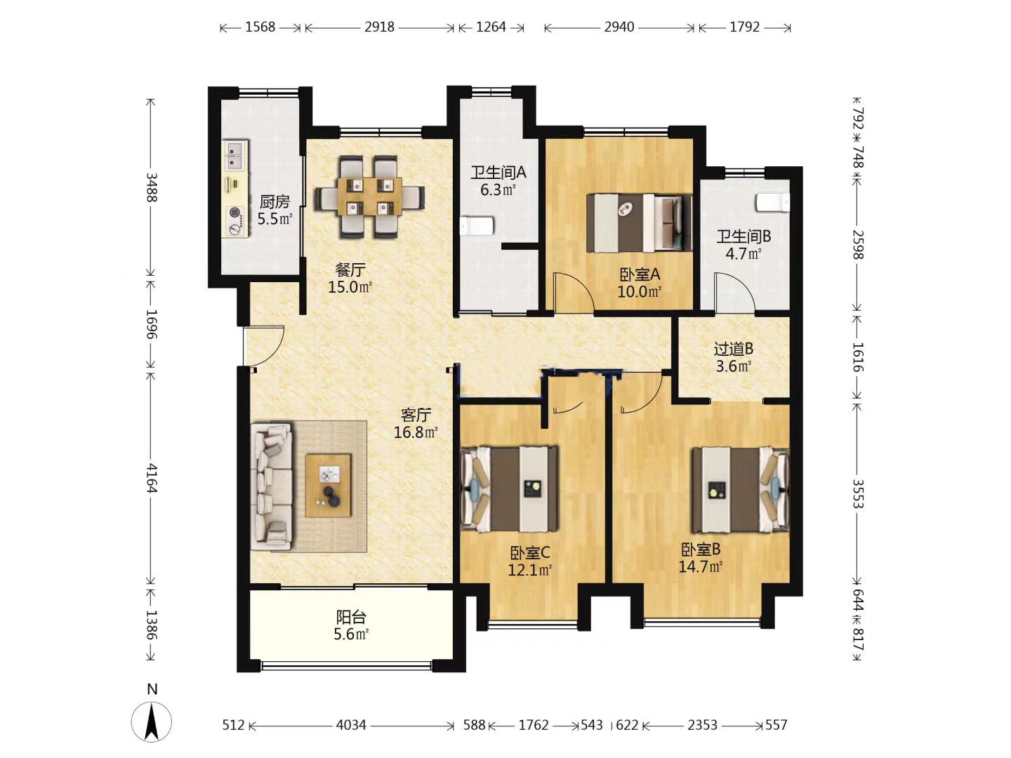 雅居乐鑫基中央公馆西区 3室2厅2卫 126.00m&sup2;