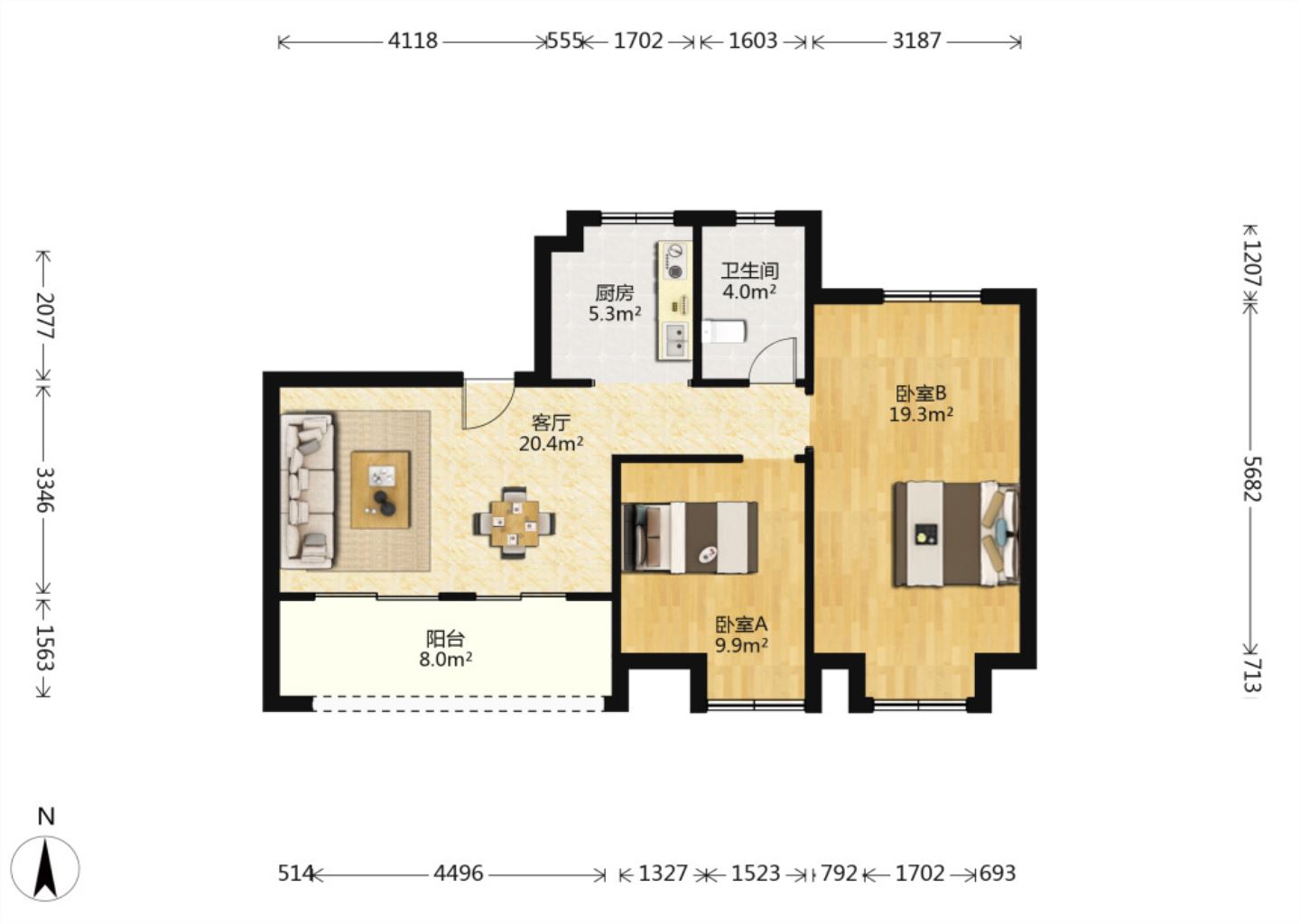 世茂九龙庭 3室2厅1卫 89.56m&sup2;