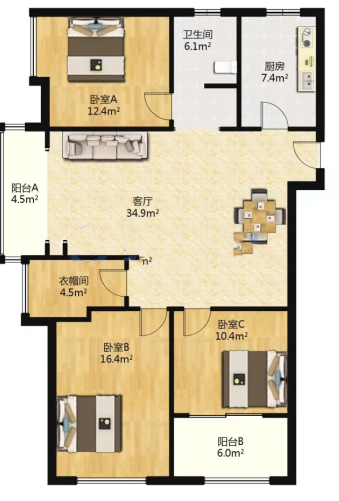 万濠星城 3室2厅2卫 120.55m&sup2;