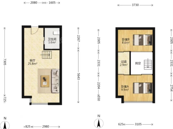 铂金时代 1室1厅1卫 32m&sup2;