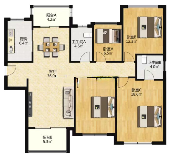 南通橡树湾 3室2厅2卫 141m&sup2;