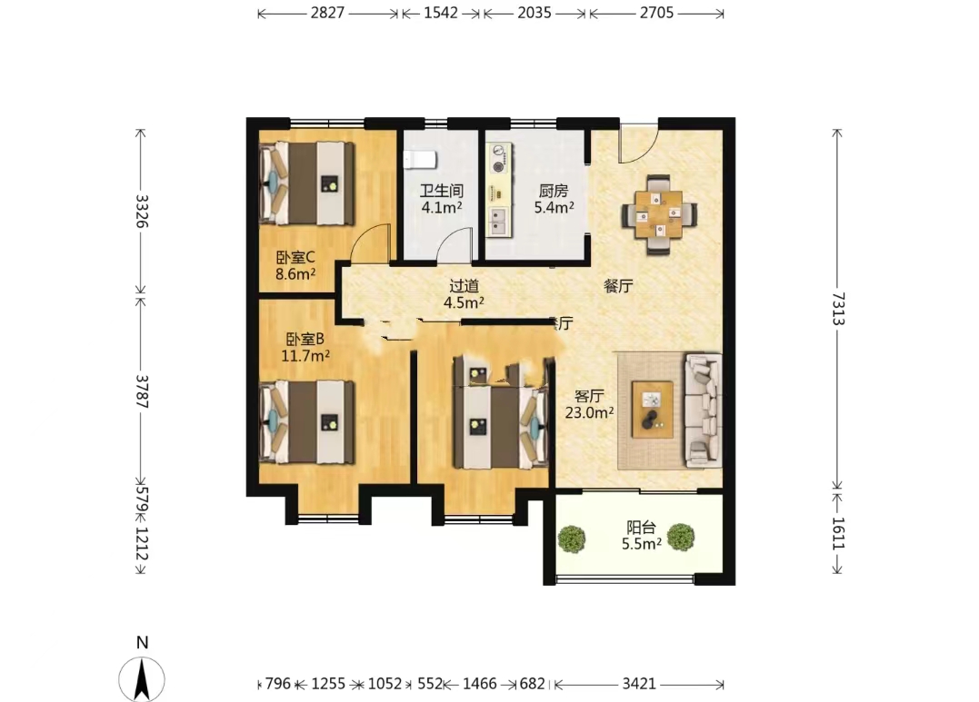 华润悦锦湾 3室2厅1卫 96.00m&sup2;