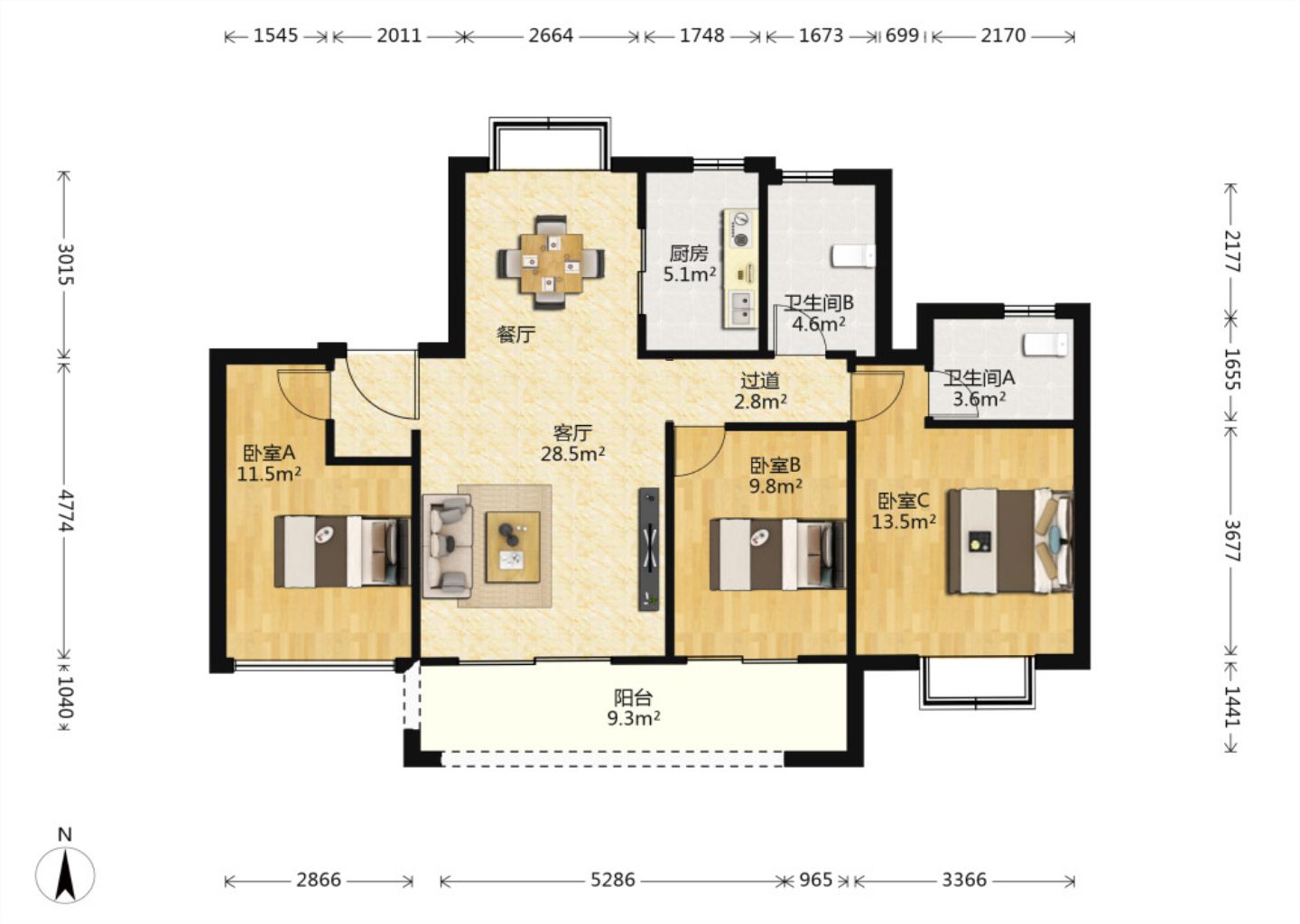 中南漫悦湾 3室2厅2卫 111m&sup2;