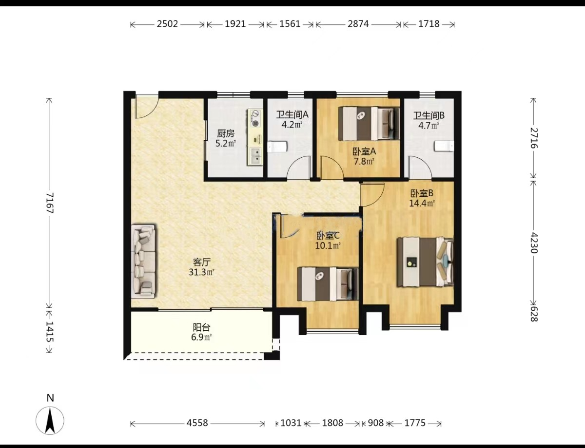 卓越府 3室2厅2卫 118m&sup2;