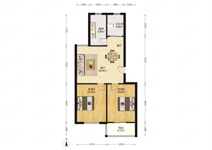 凤凰莱茵苑 2室1厅1卫 94.87m&sup2;