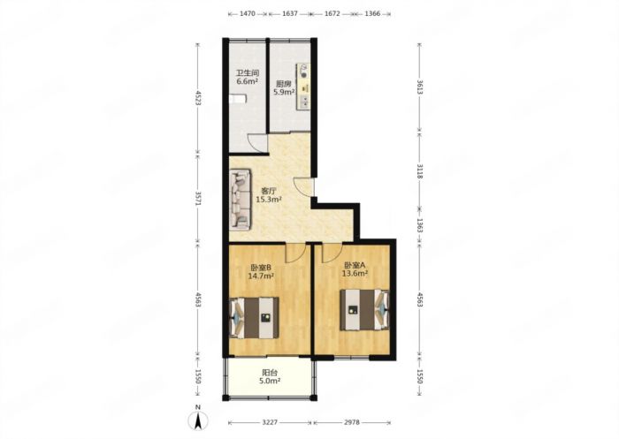 虹桥新苑 2室1厅1卫 70m&sup2;