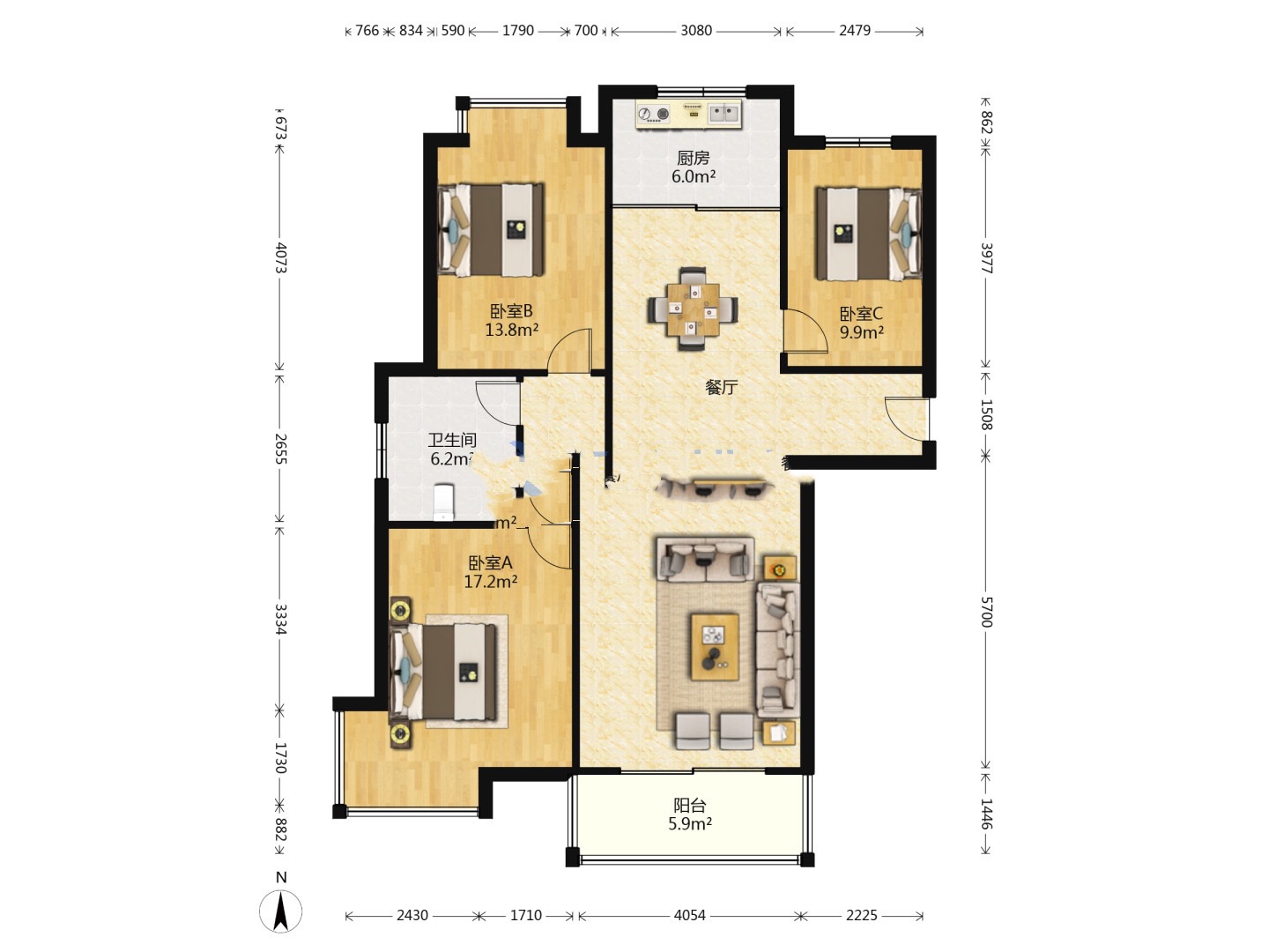 金桥世家 3室2厅2卫 127.97m&sup2;