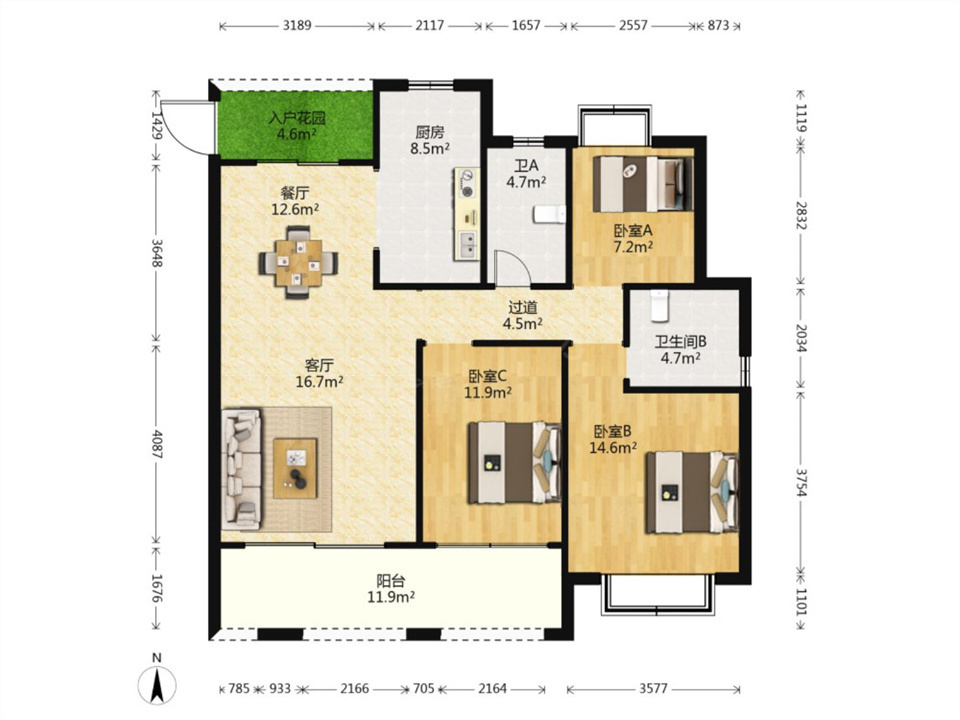 华强城 3室2厅2卫 128.63m&sup2;