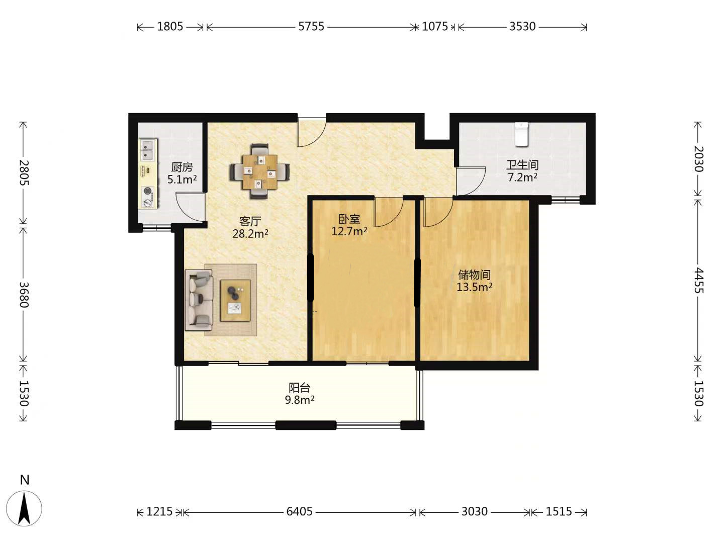 天一裕景苑 1室1厅1卫 70.00m&sup2;