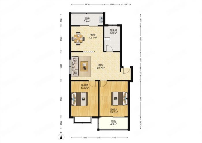 外滩北苑 2室1厅1卫 89.97m&sup2;