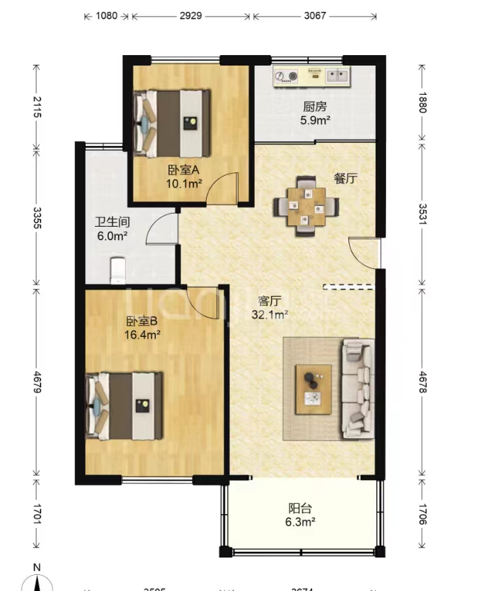 金和家园 3室2厅1卫 97.00m&sup2;