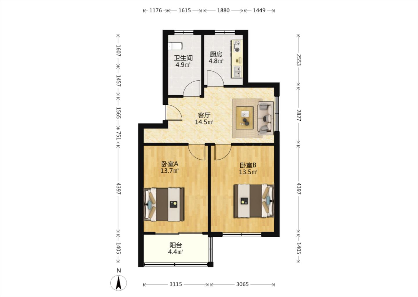 新建路新村（新建花苑） 2室1厅1卫 69.52m&sup2;
