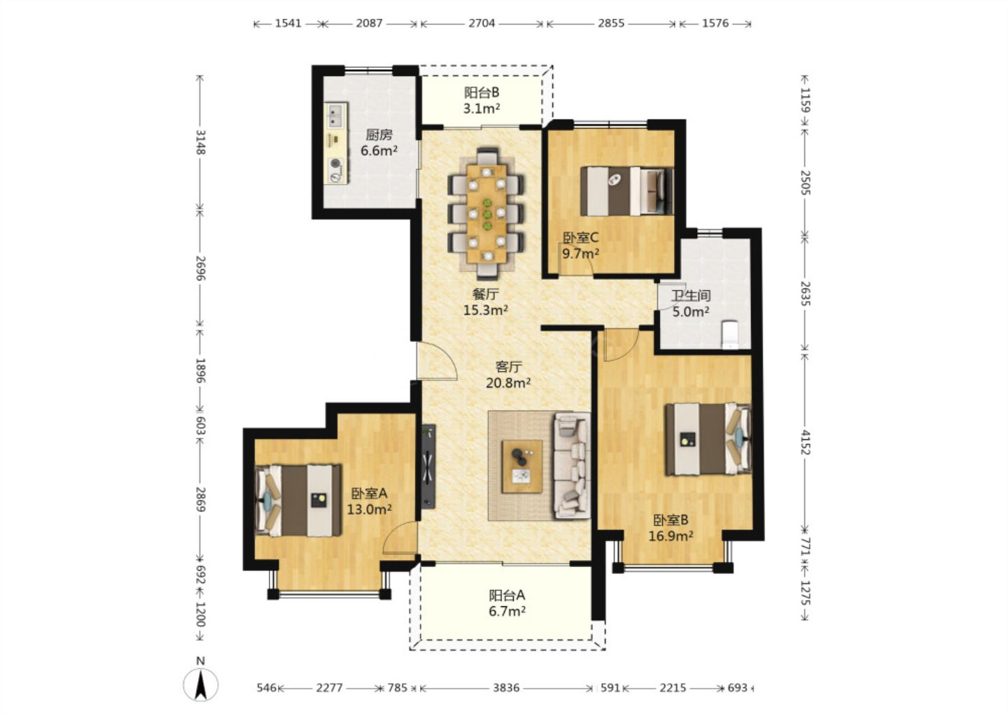 恒大御澜庭 3室2厅1卫 120m&sup2;