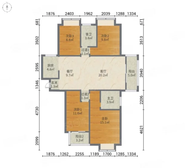 冠城大通棕榈湾 3室2厅2卫 138.00m&sup2;