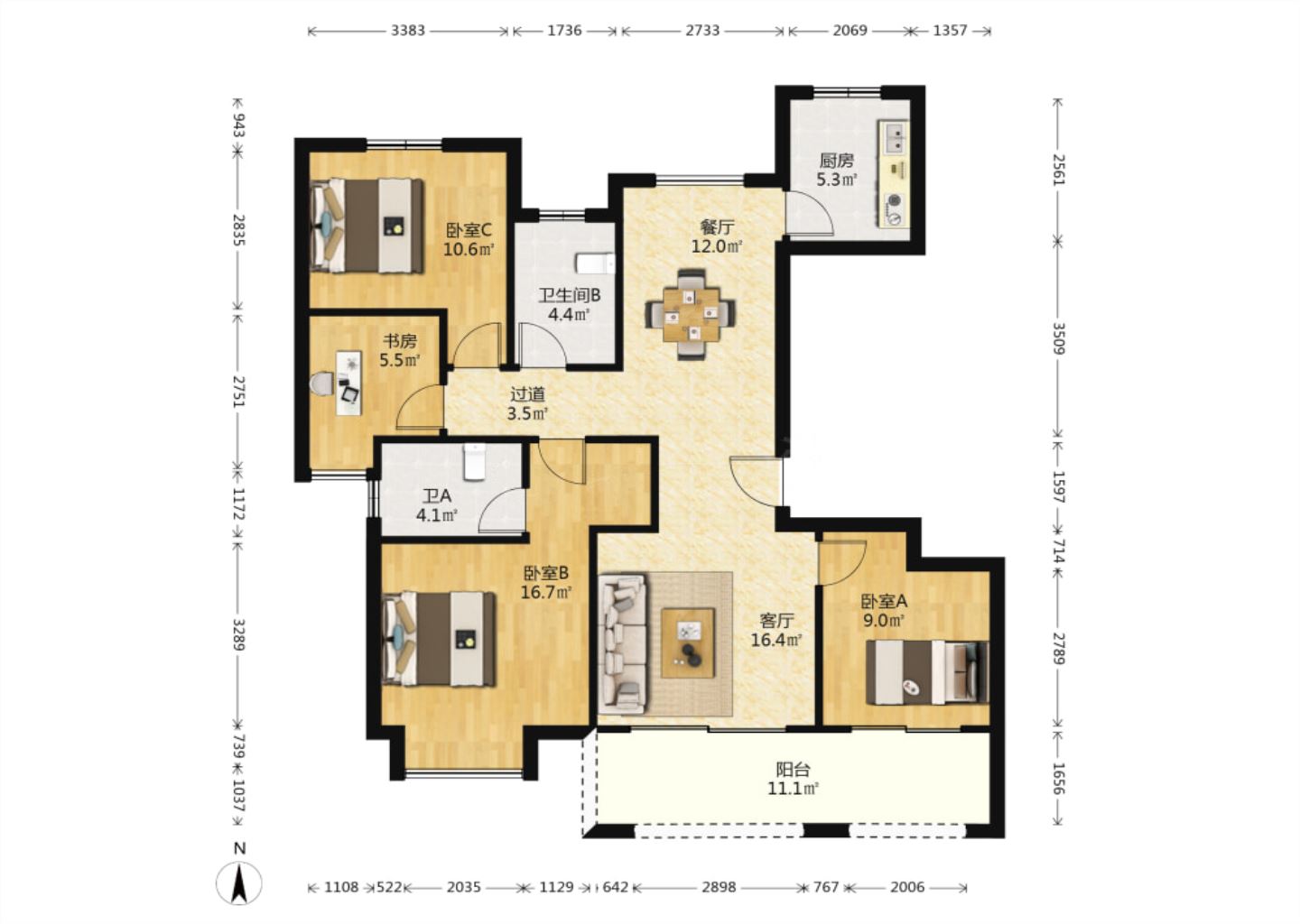 圆融玺悦 3室2厅2卫 130m&sup2;