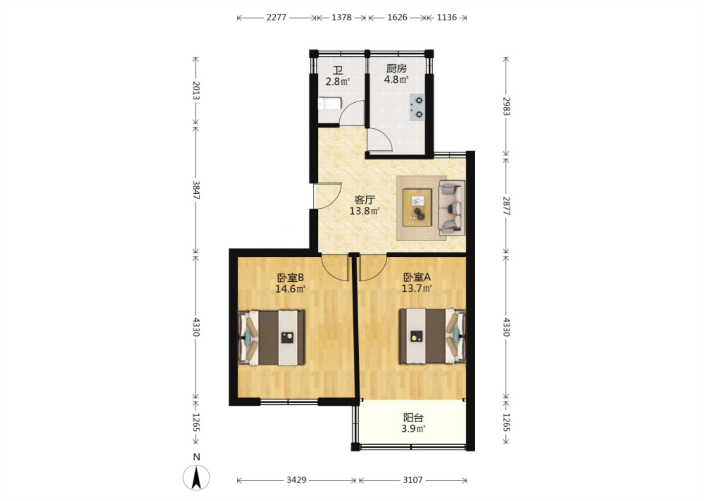 长虹新村 2室1厅1卫 67m&sup2;