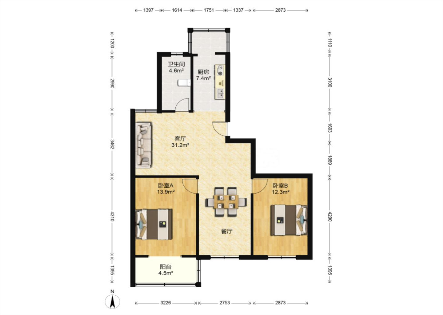 天勤家园 2室1厅1卫 90m&sup2;