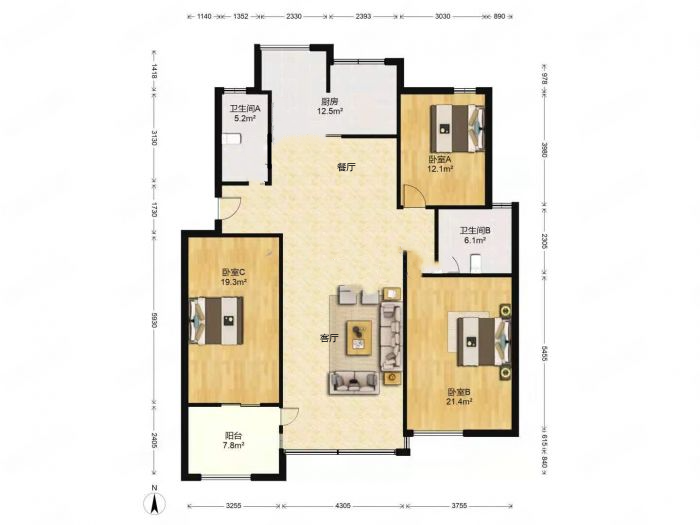 新城小区 3室2厅1卫 140m&sup2;